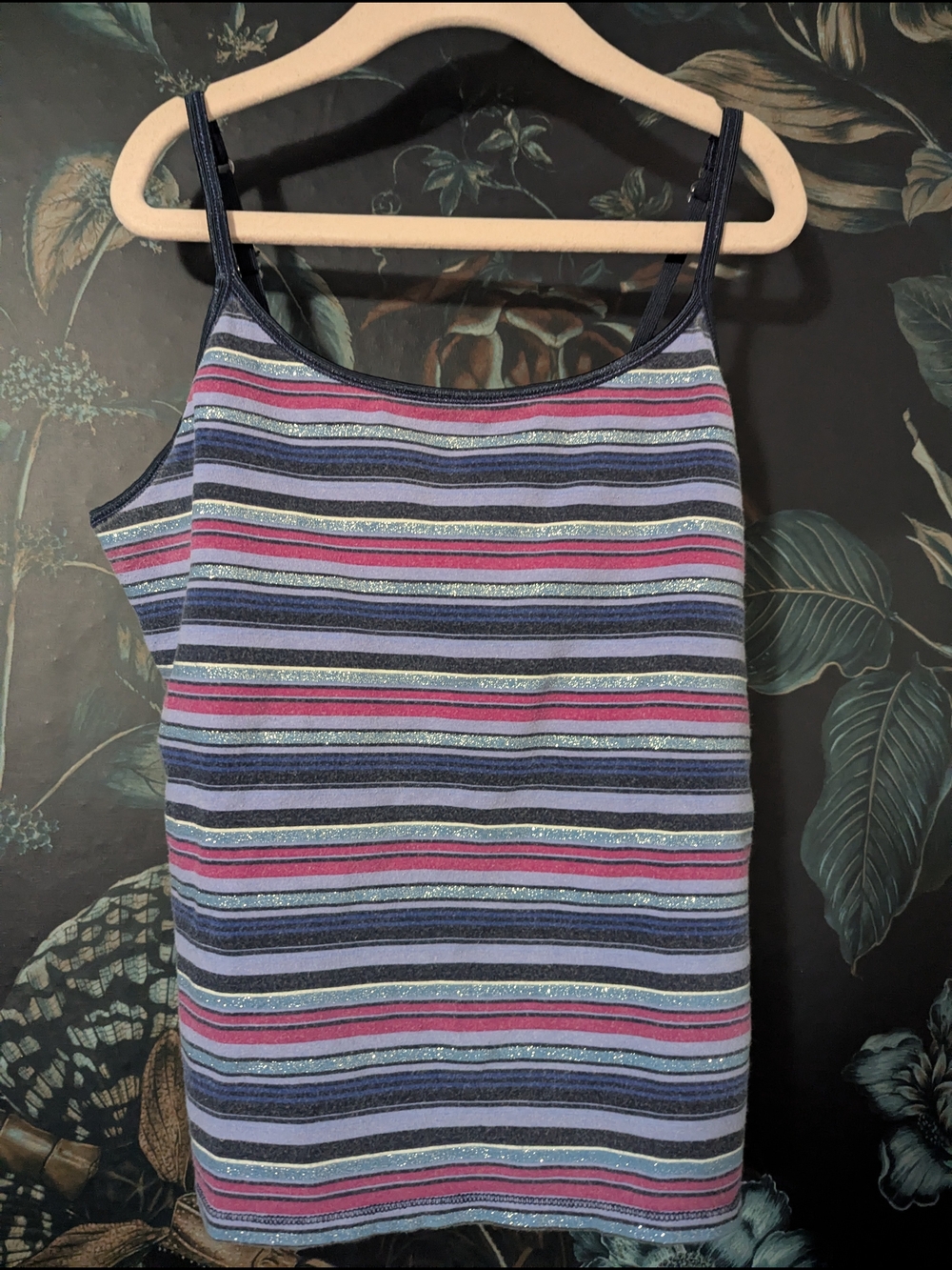 Y2K Limited Too Built In Bra Glitter Stripes Cami With Adjustable Straps